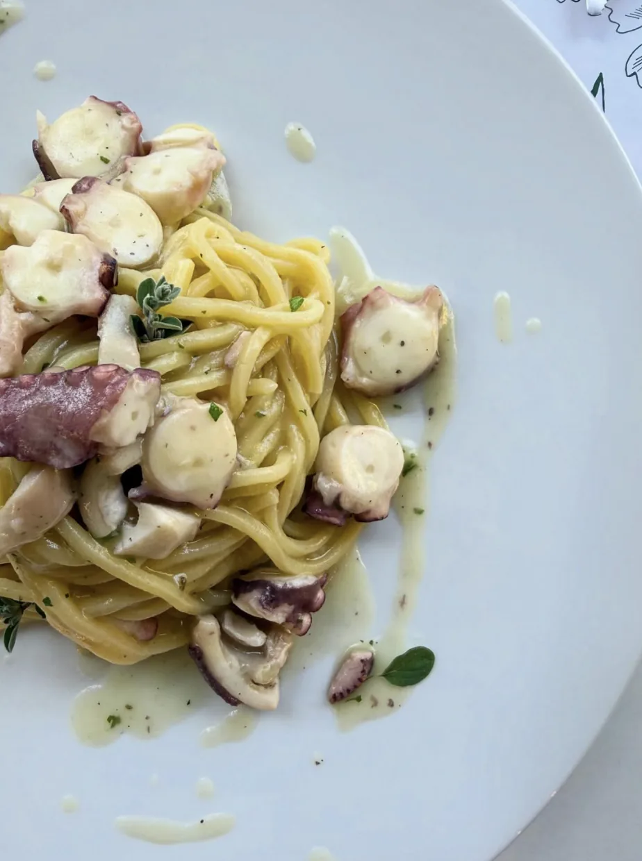 Tagliolini con polpo e crema di patate